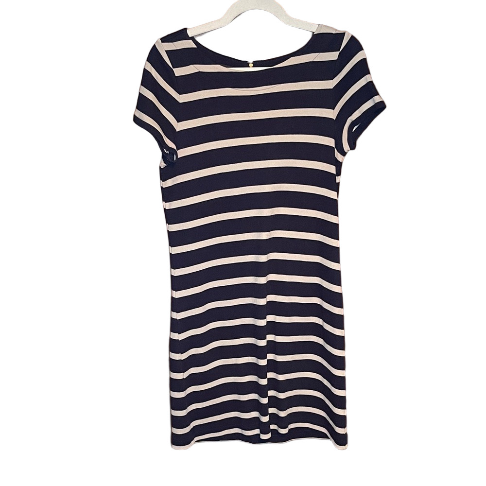 Talbots Navy and Cream Striped Mini Dress